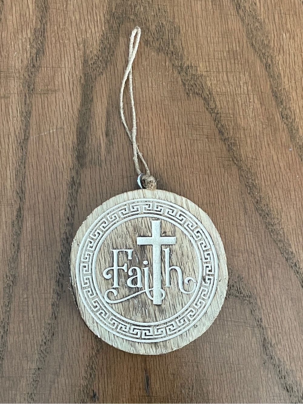 Wooden Christmas ornament or handing decor with the word 'Faith' cross design.